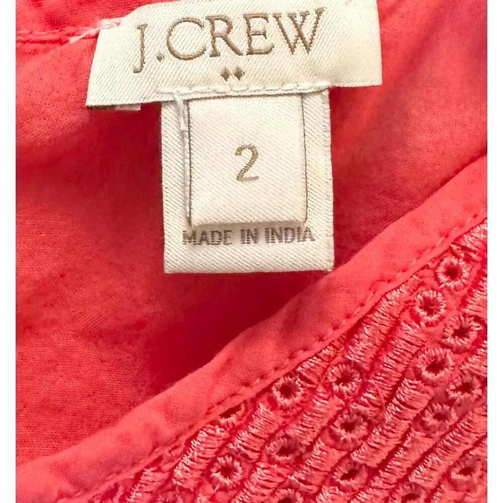 J. Crew Embroidered Windowpane Tank Top Coral Pink C5016 Size 2